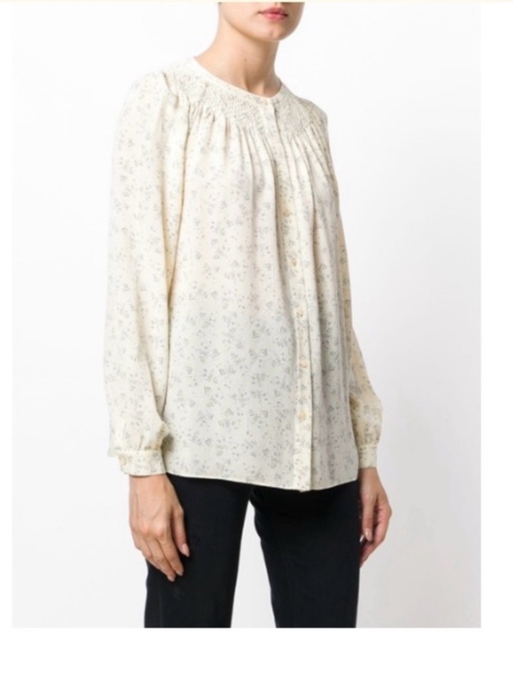 Vince Smocked floral silk blouse size small